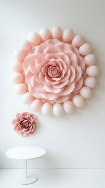 20 DIY Spring Party Decor Ideas Paper Flower Balloon Wall 2 2. Giant Single Bloom Statement Wall With Balloon Halo