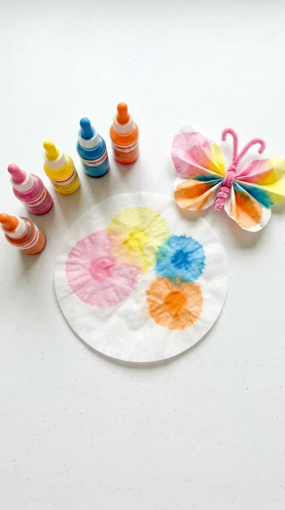 18 Easy Spring Classroom Crafts - Coffee Filter Butterflies 2 2. Liquid Watercolor Dropper Butterfly