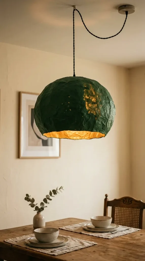 20 Funky Home Decor DIY Easy Ideas For Creative Homes 2 2. Make a Papier-Mâché Pendant Light and Paint It Gold