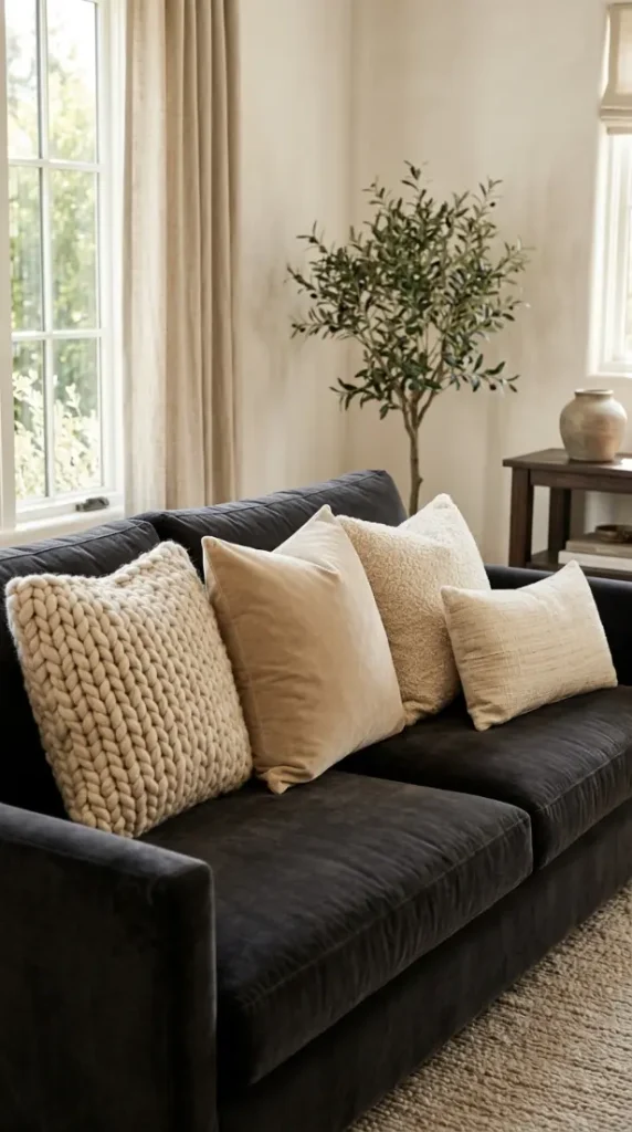 20 Decorative Pillow Ideas That Instantly Elevate Any Room 2 2. Mix Three Different Textures in the Same Color Family