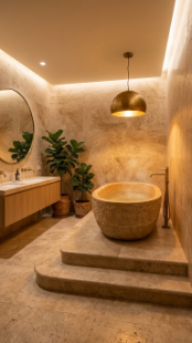 18 Incredible Luxury Bathroom Ideas Travertine Spa Style 2 2. Travertine Spa Bathroom With Freestanding Stone Soaking Tub