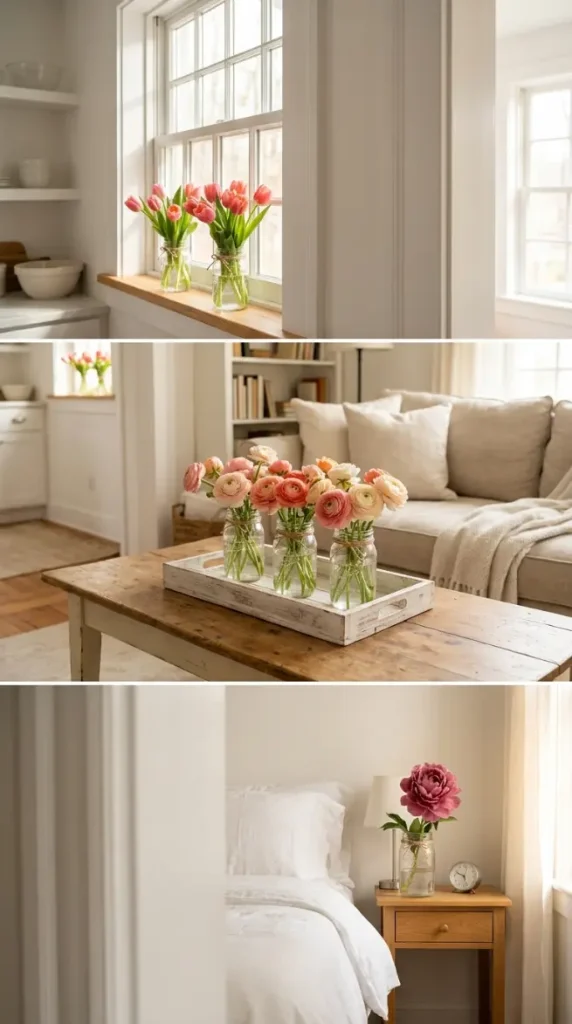 20 Simple DIY Spring Home Decoration - Mason Jar Flowers 20 20. Seasonal Spring Flower Subscription in Mason Jars Throughout the Home