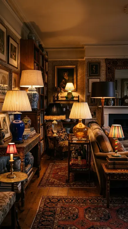 24 Eclectic Quirky Home Decor Ideas 21 21. Eclectic Mix of Table Lamps as Primary Room Lighting