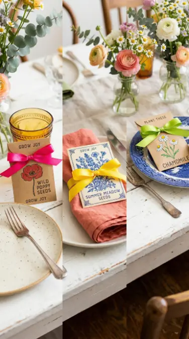 22 Spring Table Decor Ideas - Dopamine Colorful Brunch Style 21 21. Spring Seed Packet Favours at Each Place Setting