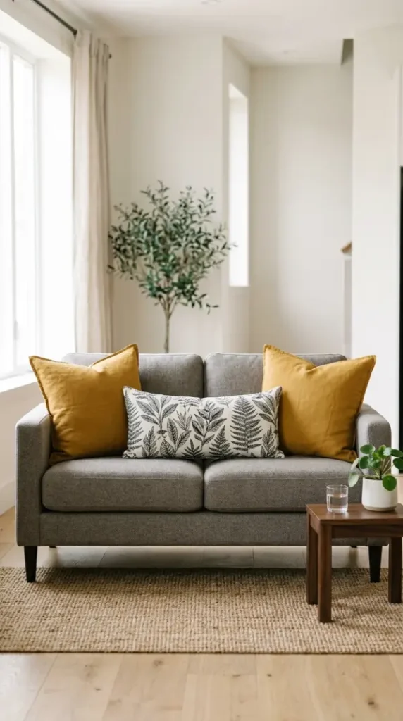 25 Throw Pillow Combinations That Transform Any Sofa 21 21. The Two-Seater Small Sofa Pillow Formula