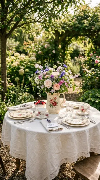 22 Mother's Day Brunch Decorations With Vintage China 21 21. Vintage China Garden Tablescape