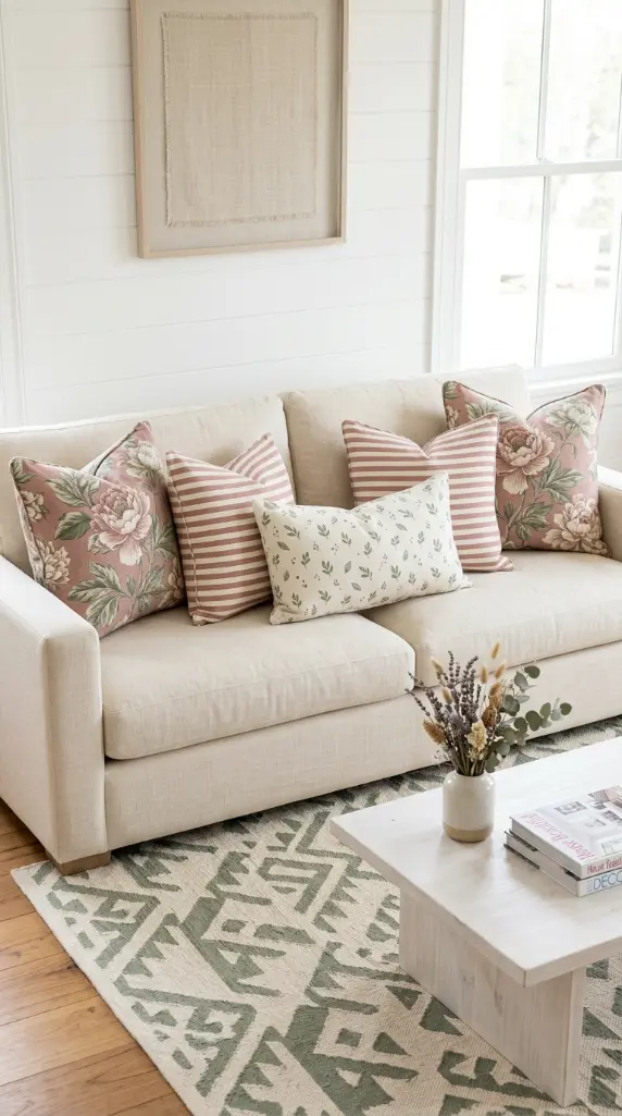 25 Throw Pillow Combinations That Transform Any Sofa 22 22. The Mixed Pattern Pillow Combination Formula