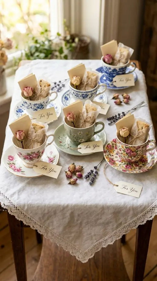 22 Mother's Day Brunch Decorations With Vintage China 22 22. Vintage China Keepsake Gift Table Display