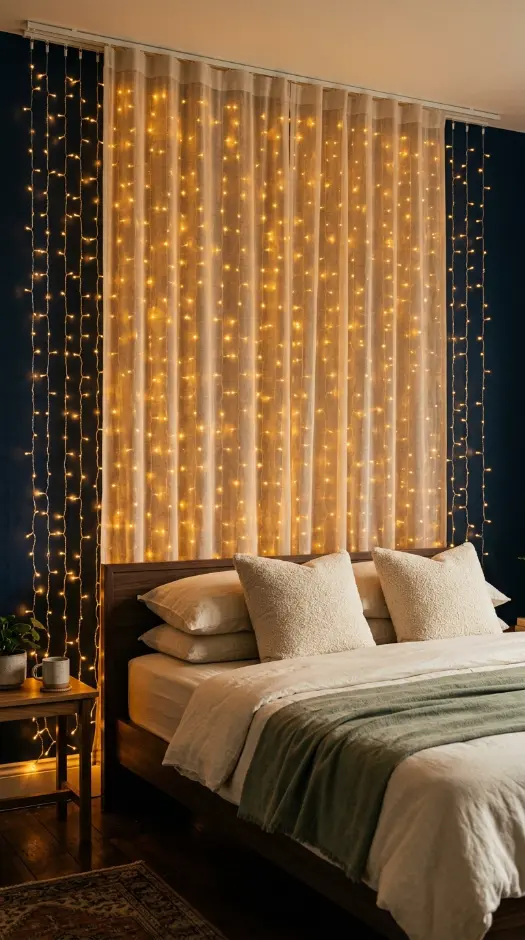 28 Wall Decor Ideas That Transform Every Blank Surface 23 23. String Light Wall — Warm Fairy Light Backdrop