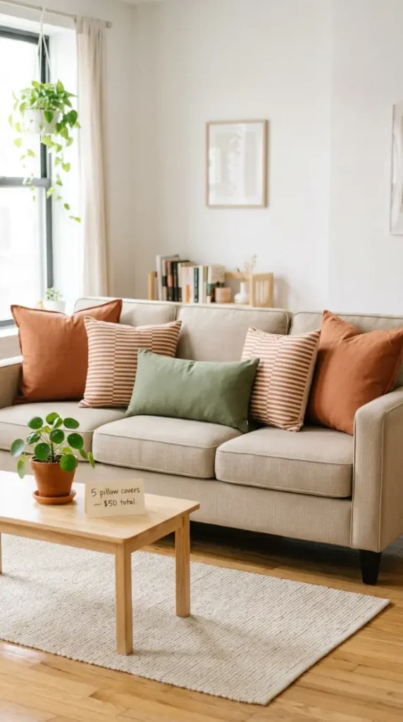 25 Throw Pillow Combinations That Transform Any Sofa 24 24. The Budget Pillow Transformation — Five Pillows Under Fifty Dollars