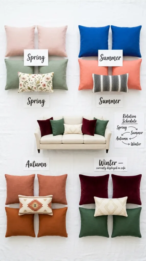 25 Throw Pillow Combinations That Transform Any Sofa 25 25. The Seasonal Pillow Rotation System