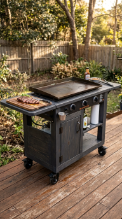 18 Easy Outdoor Kitchen DIY Ideas Blackstone Griddle Station 3 3. Rolling DIY Blackstone Cart With Side Wings and Storage