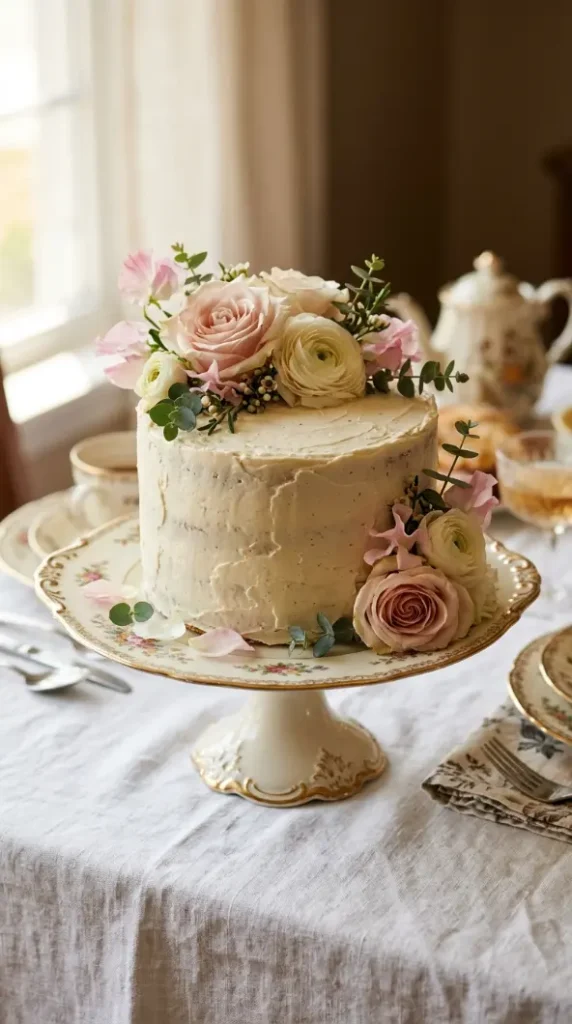 22 Mother's Day Brunch Decorations With Vintage China 3 3. Vintage China Cake Stand Display