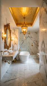 18 Incredible Luxury Bathroom Ideas White Marble Glamour 3 3. White Marble and Gold Leaf Glamour Bathroom