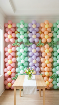 20 DIY Spring Party Decor Ideas Paper Flower Balloon Wall 4 4. Balloon Flower Wall — Flowers Made Entirely From Balloons