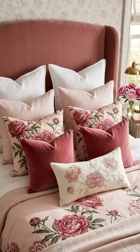 22 Floral Bedding Ideas Blush Peony Romantic Luxury Bed 4 4. Peony Print Pillow Collection — The Complete Stack