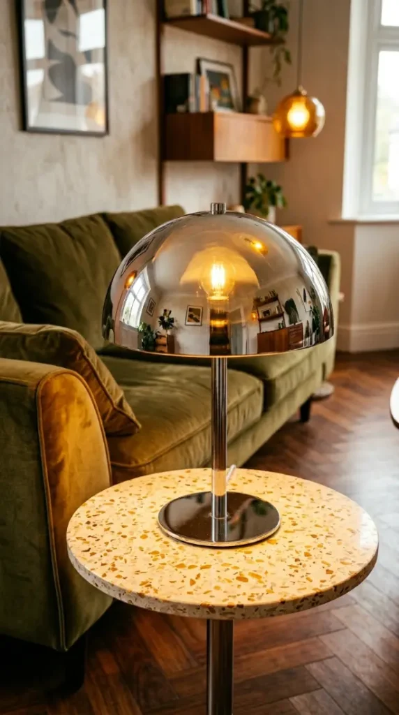 18 Mushroom Lamp Decor Ideas for Every Home Aesthetic 4 4. Polished Chrome Mushroom Lamp for a Retro Modern Aesthetic