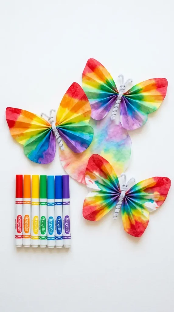 18 Easy Spring Classroom Crafts - Coffee Filter Butterflies 4 4. Rainbow Gradient Coffee Filter Butterfly