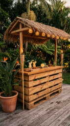 18 Easy Outdoor Kitchen DIY Ideas Pallet Wood Bar Grill 5 5. Pallet Wood Tiki Bar and Grill Station