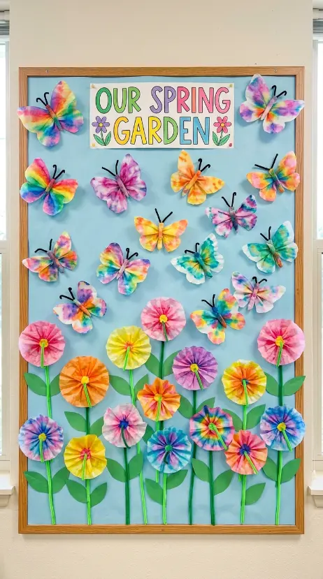 18 Easy Spring Classroom Crafts - Coffee Filter Butterflies 5 5. Spring Flower Garden Butterfly Display