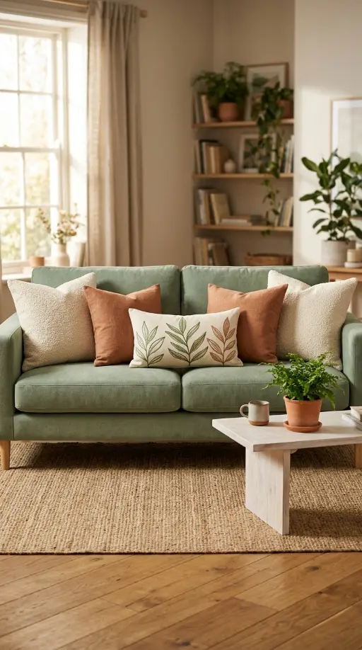 25 Throw Pillow Combinations That Transform Any Sofa 5 5. The Sage Green Sofa Earthy Natural Combination