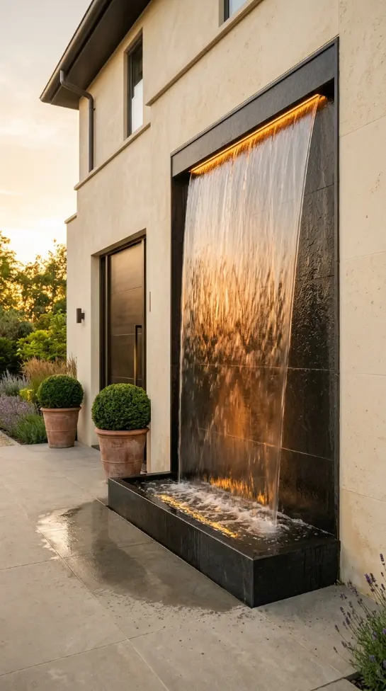 26 Front Yard Landscaping Ideas Luxury Water Feature Style 5 5. Wall-Mounted Cascade Water Feature on House Facade