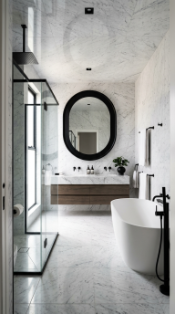 18 Incredible Luxury Bathroom Ideas White Marble Glamour 5 5. White Marble and Matte Black Glamour Bathroom