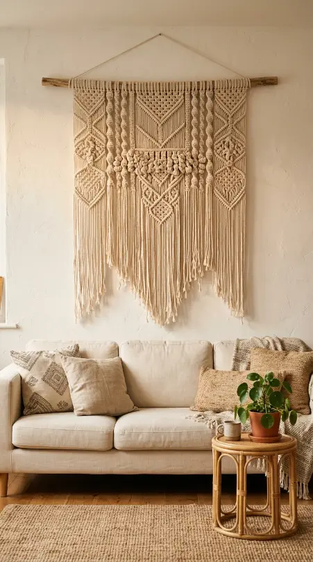 28 Wall Decor Ideas That Transform Every Blank Surface 5 5. Woven Wall Hanging or Macramé Tapestry