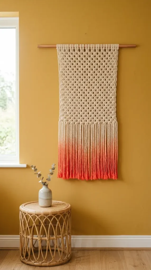 20 Funky Home Decor DIY Easy Ideas For Creative Homes 6 6. Build a Rope Macrame Wall Hanging With Bold Dip-Dye Color
