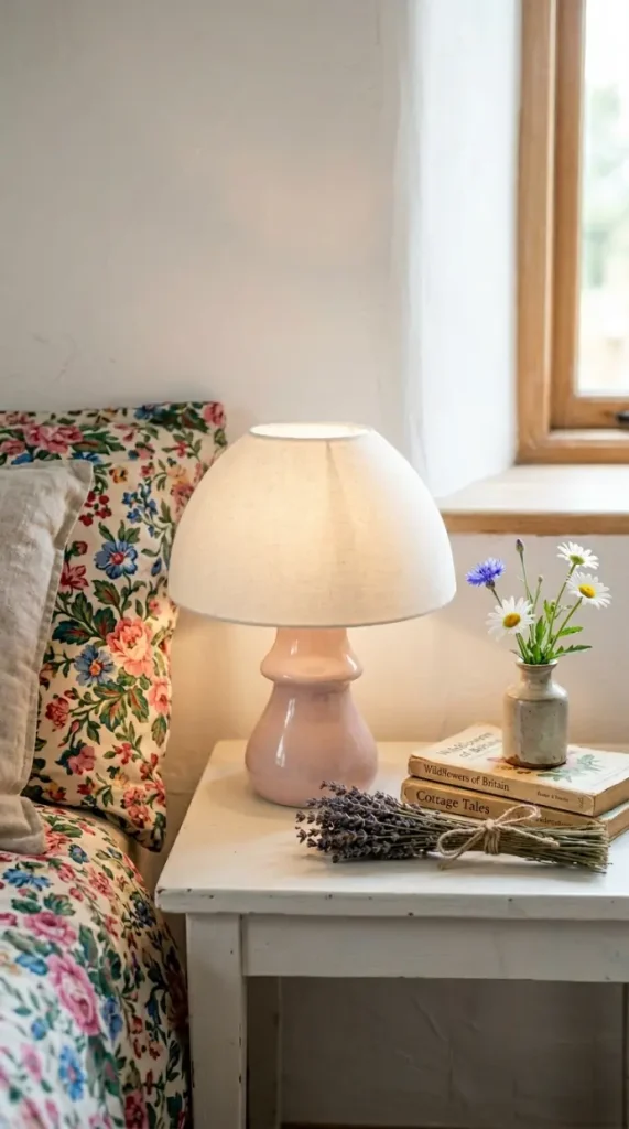 18 Mushroom Lamp Decor Ideas for Every Home Aesthetic 6 6. Pastel Ceramic Mushroom Lamp in a Cottagecore Bedroom