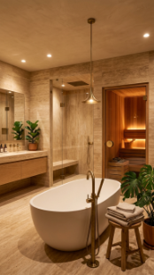 18 Incredible Luxury Bathroom Ideas Travertine Spa Style 6 6. Travertine Spa Bathroom With Sauna Room and Steam Shower