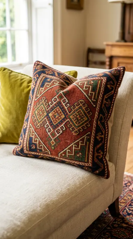 20 Funky Throw Pillows Ideas That Actually Make a Statement 6 6. Vintage Kilim Patterned Pillow