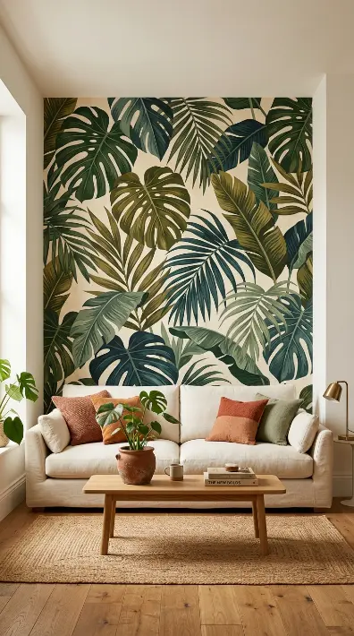 28 Wall Decor Ideas That Transform Every Blank Surface 6 6. Wallpaper Feature Wall — Bold Pattern Statement