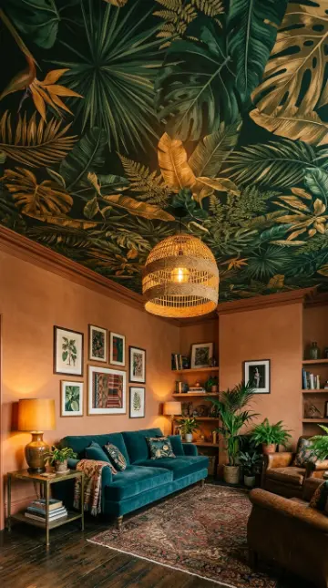 24 Eclectic Quirky Home Decor Ideas 6 6. Wallpapered Ceiling With Plain Walls