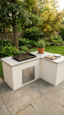 18 Easy Outdoor Kitchen DIY Ideas Blackstone Griddle Station 7 7. L-Shape Blackstone Station With Griddle on the Long Arm