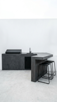 18 Easy Outdoor Kitchen DIY Ideas Modern L-Shape Build 7 7. Minimalist Concrete Block L-Shape With Flush Black Hardware