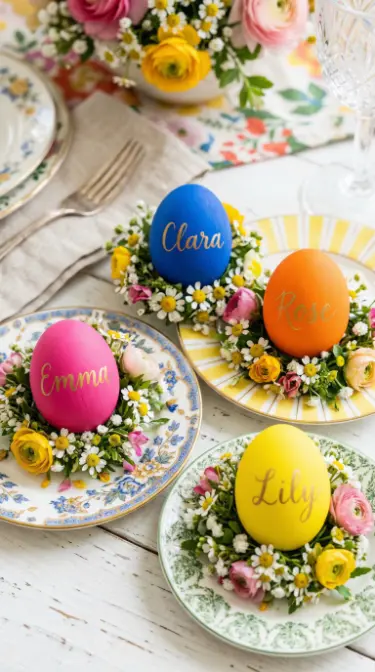 22 Spring Table Decor Ideas - Dopamine Colorful Brunch Style 7 7. Painted Egg Place Card Holders