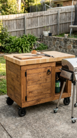 18 Easy Outdoor Kitchen DIY Ideas Pallet Wood Bar Grill 7 7. Pallet Wood Rolling BBQ Cart With Casters