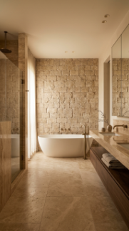 18 Incredible Luxury Bathroom Ideas Travertine Spa Style 7 7. Travertine Honed and Tumbled Mixed Finish Spa Bathroom