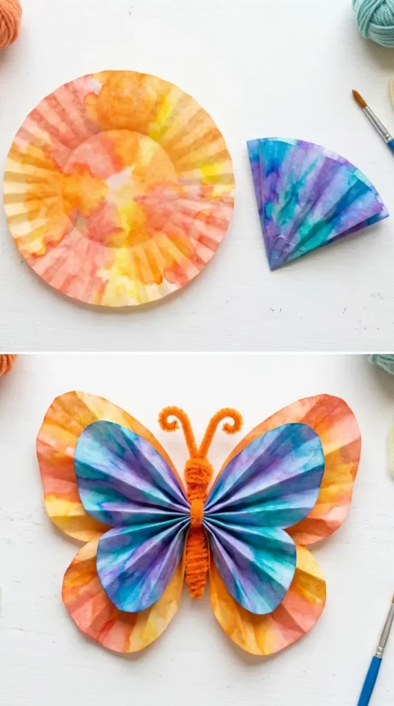 18 Easy Spring Classroom Crafts - Coffee Filter Butterflies 7 7. Two-Filter Layered Butterfly for Extra Wing Detail
