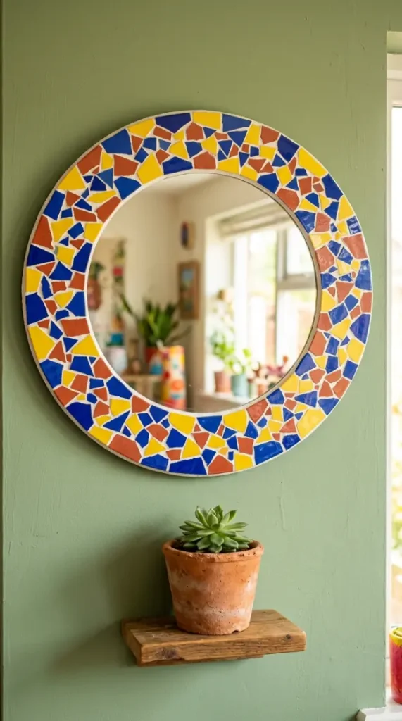 20 Funky Home Decor DIY Easy Ideas For Creative Homes 7 7. Upcycle a Thrifted Mirror With a Mosaic Broken Tile Border