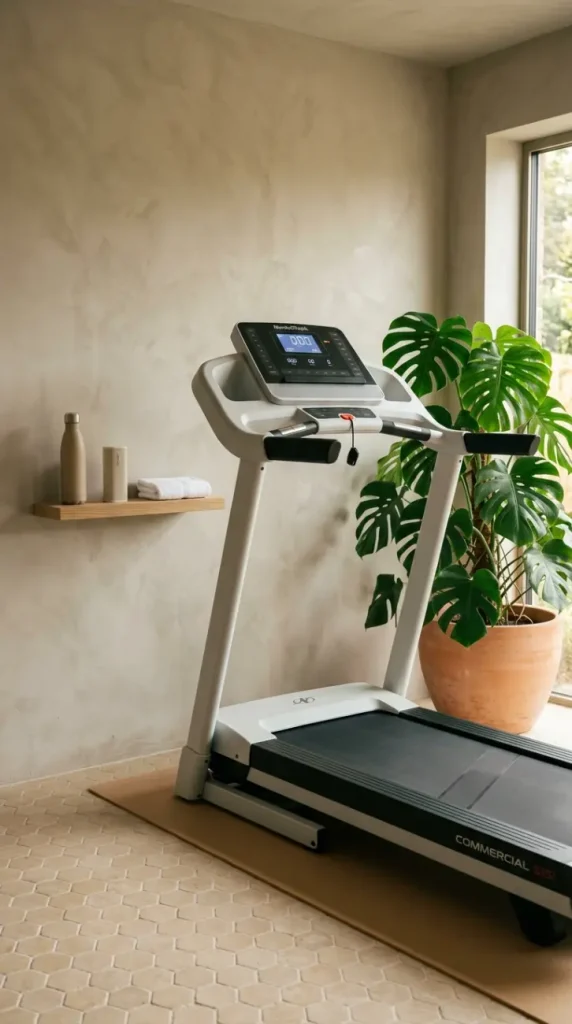 18 Warm Neutral Home Gym Studio Spare Bedroom Conversion 7 7. Warm Neutral Color Palette Cardio Corner With Treadmill