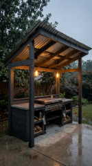 18 Easy Outdoor Kitchen DIY Ideas Blackstone Griddle Station 8 8. Blackstone Station Under a DIY Corrugated Metal Roof