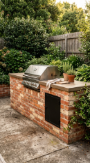 18 Easy Outdoor Kitchen DIY Ideas Cinder Block Grill Station 8 8. Cinder Block Grill Station With Reclaimed Brick Face