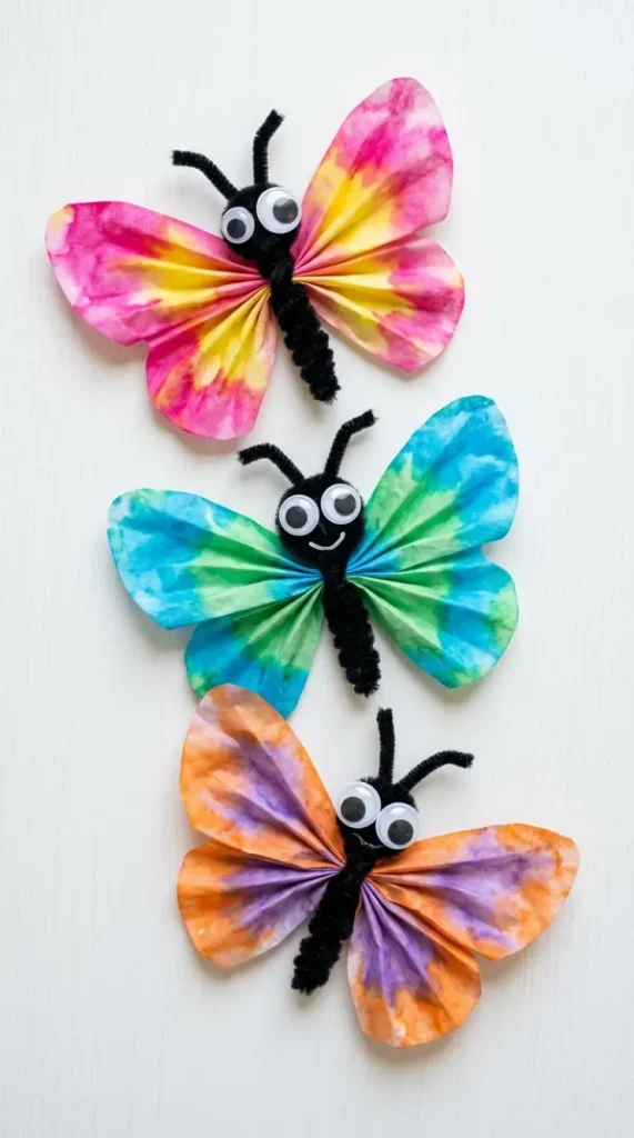 18 Easy Spring Classroom Crafts - Coffee Filter Butterflies 8 8. Coffee Filter Butterfly with Googly Eye Body