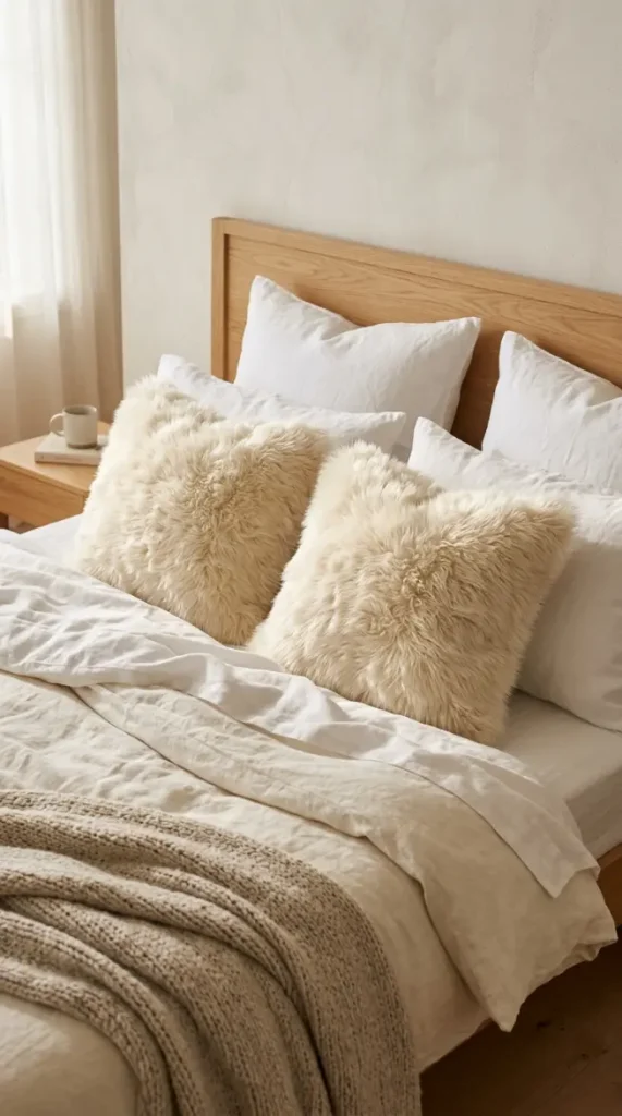 20 Cute Throw Pillows That Make Every Room Smile 8 8. Faux Fur Throw Pillow for a Cozy Winter Bedroom