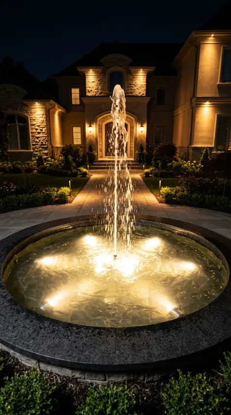 26 Front Yard Landscaping Ideas Luxury Water Feature Style 8 8. Illuminated Night Water Feature With Underwater LED Lighting