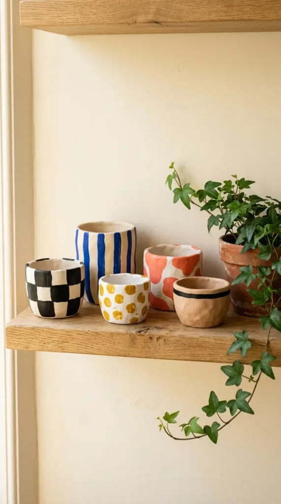 20 Funky Home Decor DIY Easy Ideas For Creative Homes 8 8. Make Air-Dry Clay Pinch Pots and Paint Them in Graphic Patterns