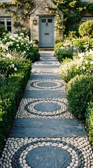 20 Simple Front Yard Landscaping Stepping Stone Path 8 8. Slate Stepping Stone Path With Pebble Mosaic Infill