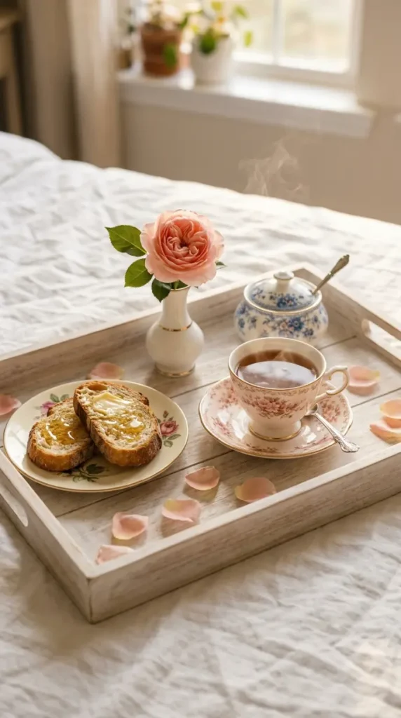 22 Mother's Day Brunch Decorations With Vintage China 8 8. Vintage China Breakfast Tray Styling